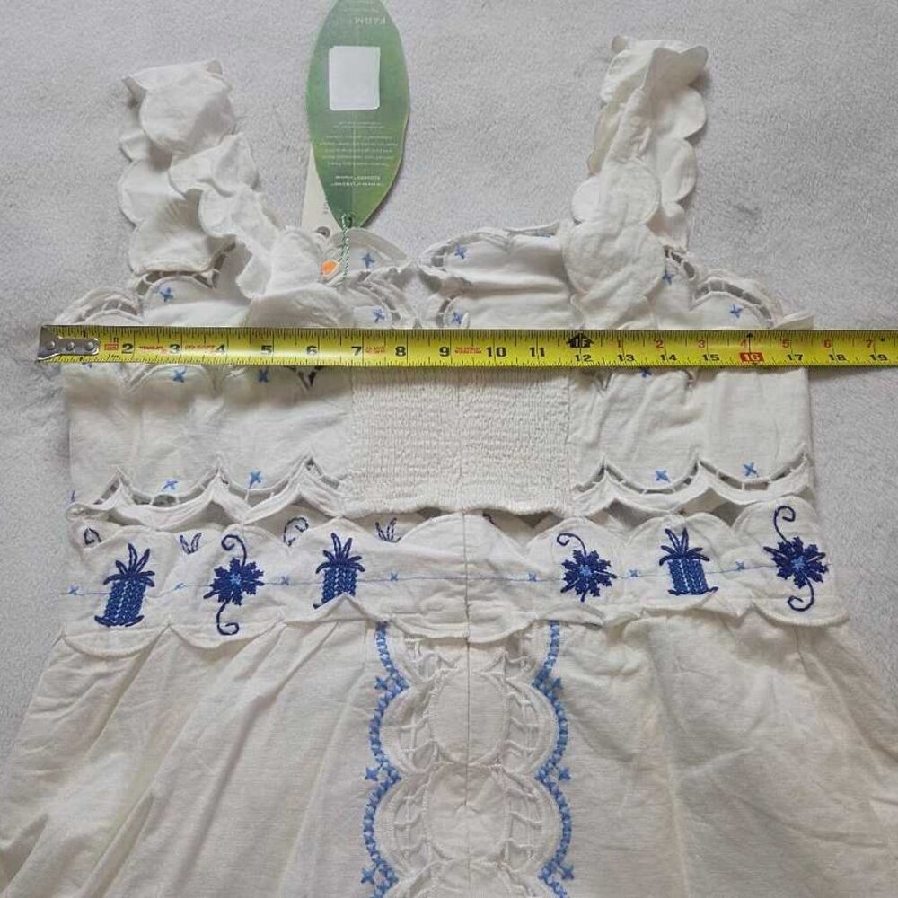 New L Farm Rio x Anthropologie cross-stitch Richelieu linen-blend dress white - Picture 8 of 12